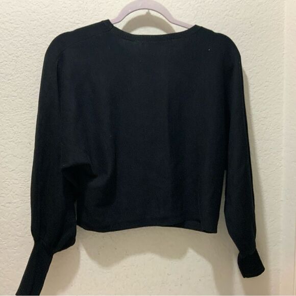 ZESICA Size Medium Black Loose Dolman Sleeve Crewneck Sweater Slight Crop 18" - Picture 6 of 8